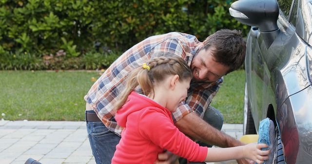 Father And Daughter Washing Car Together On A Sunny Day - Download Free Stock Images Pikwizard.com