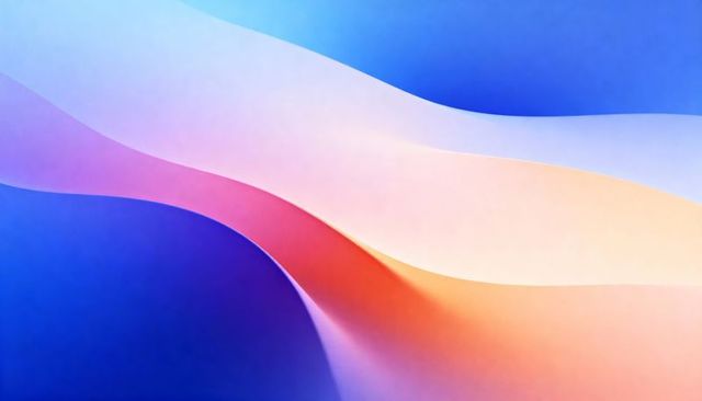 Flowing gradient ribbon wallpaper featuring warm glow, cobalt curves and layered depth