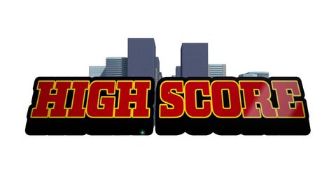 High Score Text Over Cityscape Background