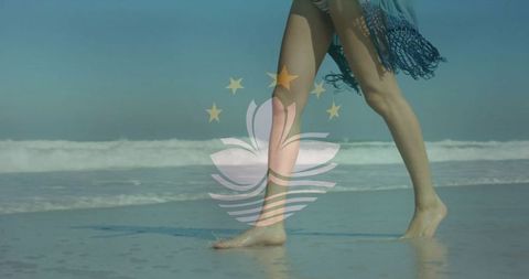 Woman's Legs and Flowing Cover-Up on Macau Flag View Beach