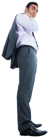Confident Asian Businessman Adjusting Suit on Transparent Background