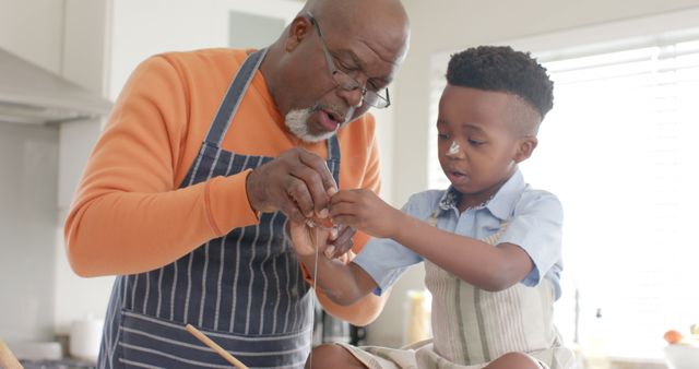 Grandfather Cooking with Grandson in Kitchen - Download Free Stock Images Pikwizard.com