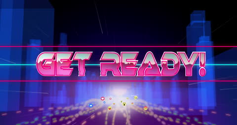 Retro Video Game Intro with Futuristic Cityscape