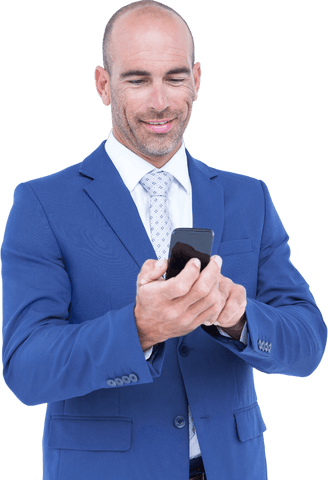 Transparent Businessman Engaged on Smartphone in Blue Suit - Download Free Stock Videos Pikwizard.com
