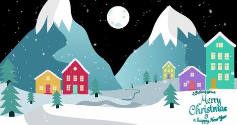 Whimsical Christmas Night in Snowy Mountain Village - Download Free Stock Images Pikwizard.com