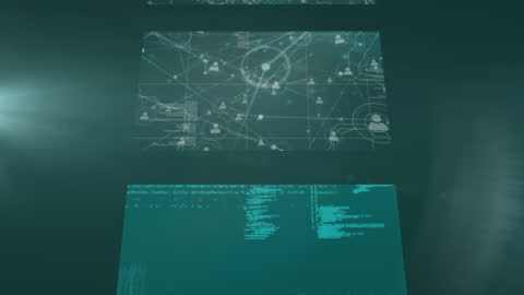 Digital Data Processing and Networking Interface on Green Background