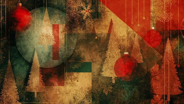 Abstract Golden Christmas Wonderland with Geometric Accents