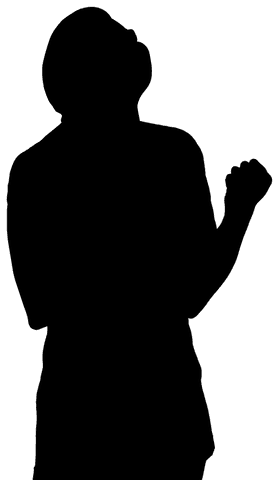 Silhouette of victorious man celebrating on transparent background