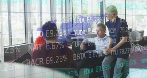 Business Meeting with Data Animation Overlay