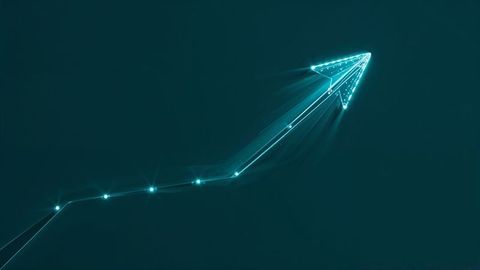 Futuristic neon arrow symbolizing digital progress