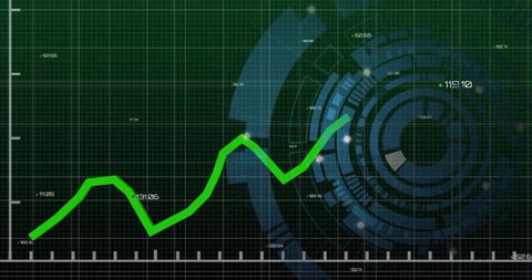 Neon Green Growth Line Chart on Futuristic Digital HUD Dashboard for Data Analytics