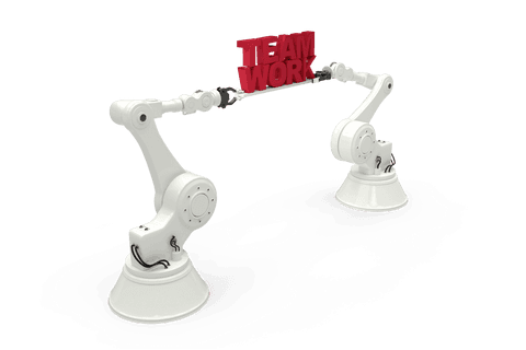 transparent robotic arms collaborating holding teamwork text - Download Free Stock Videos Pikwizard.com