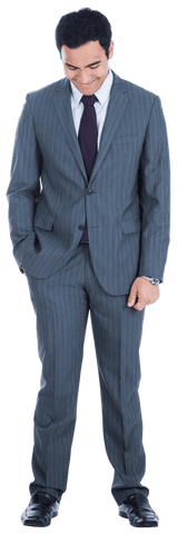 Young Businessman in Dapper Suit Looking Down Isolated on Transparent Background