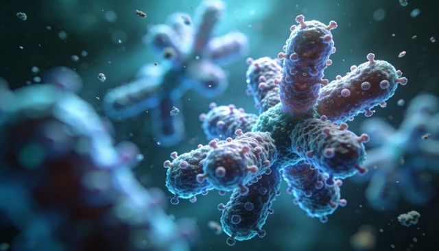 Luminescent star-shaped viral particle, tubular arms and spikes, magnified nanostructure