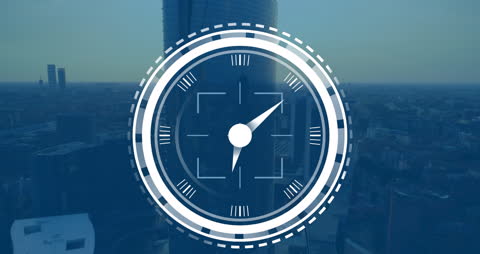 Modern Cityscape with Scanning Clock Animation