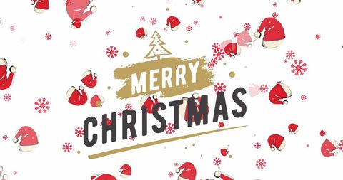 Festive Merry Christmas Design with Floating Santa Hats