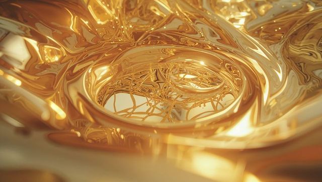 Abstract fluid gold swirls with reflective ripples