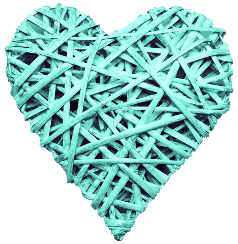 Transparent Woven Heart Symbol in Teal on Isolated Background