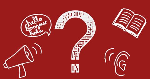 Interactive Language Learning Symbols on Red Background - Download Free Stock Images Pikwizard.com