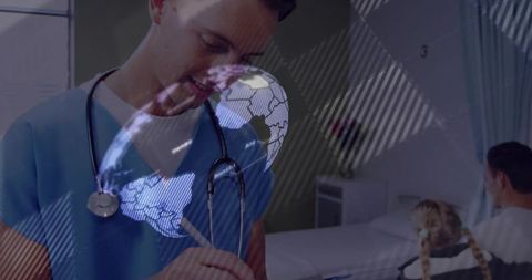 Healthcare provider reviewing medical chart with global emphasis