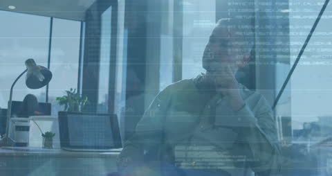 Future Financial Data Analysis with Pensive Businesswoman at Office