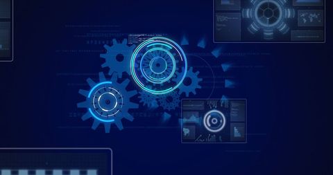 Abstract Gear Network with Futuristic Digital HUD Interfaces - Download Free Stock Images Pikwizard.com