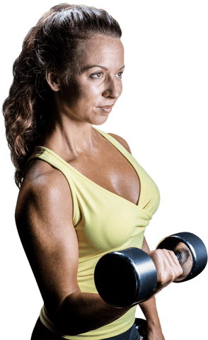 Confident Woman Lifting Dumbbells on Transparent Background