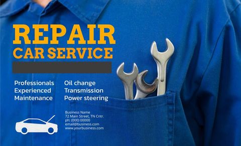 mechanic in blue uniform with tools promoting auto repair services - Download Free Stock Templates Pikwizard.com