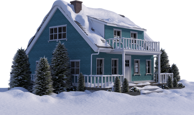 Snow-Covered House in Winter with Decorated Evergreen Trees - Download Free Stock Videos Pikwizard.com