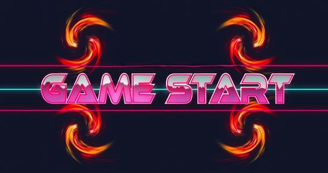 Retro Futuristic Neon Game Start Prompt with Vivid Swirls