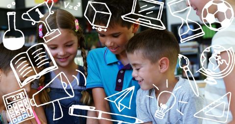 Diverse Students Learning with School Concept Icons