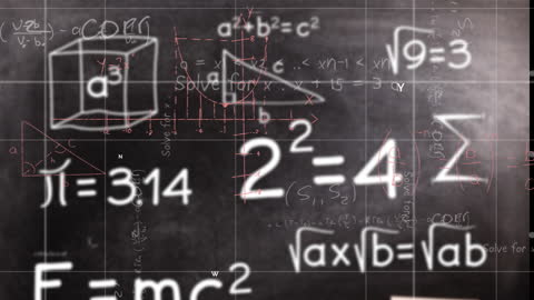 Animated Mathematical Formulas on Black Grid Background