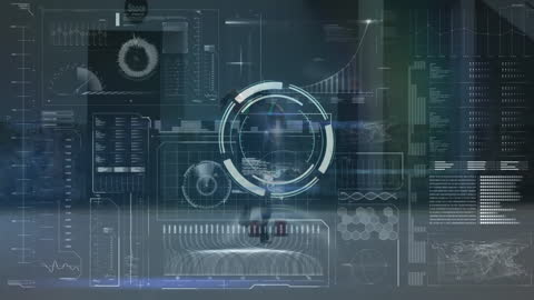 Futuristic Data Processing Interface in Hi-Tech Office