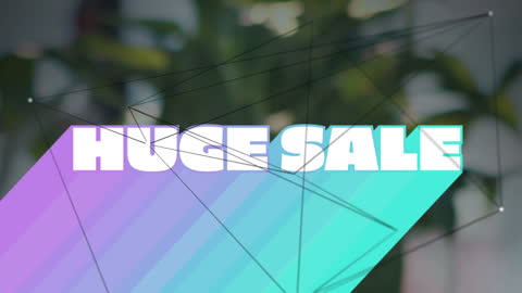 Huge Sale Announcement with Geometric Graphics and Gradient Background