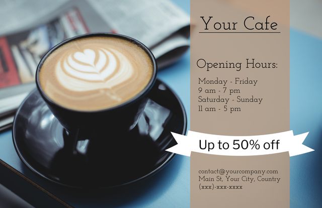 Cafe Promotion with Latte Art and Opening Hours - Download Free Stock Templates Pikwizard.com