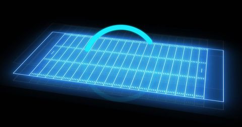 Futuristic Blue Neon Sports Field and Data Visualization