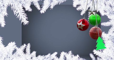 Festive Christmas Decorations with Snowy Pine Branches