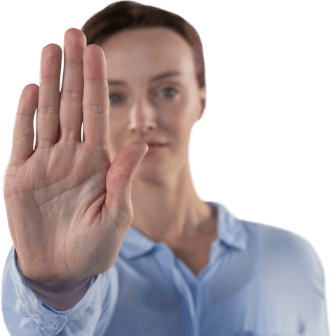 Caucasian Woman Making Stop Gesture on Transparent Background - Download Free Stock Videos Pikwizard.com