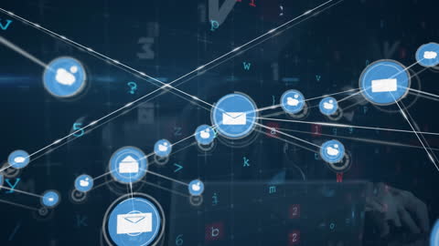 Digital Network with Data and Email Icons Illustrative Animation