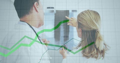 Healthcare Professionals Analyzing X-ray with Data Visualization Overlay