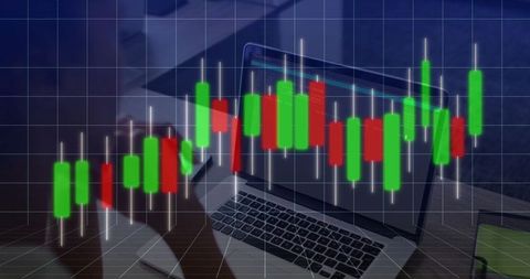 High-Tech Office Desk With Overlayed Candlestick Chart