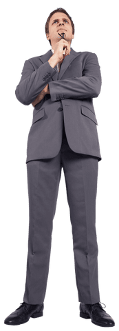 Thoughtful Businessman Reflecting on Transparent Background