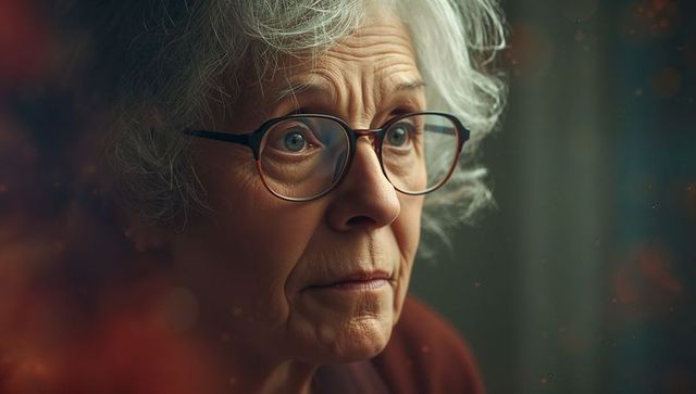 Elderly Woman Gazing in Warm Light with Introspective Expression