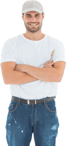 Transparent Smiling Man with Paintbrush and White Cap