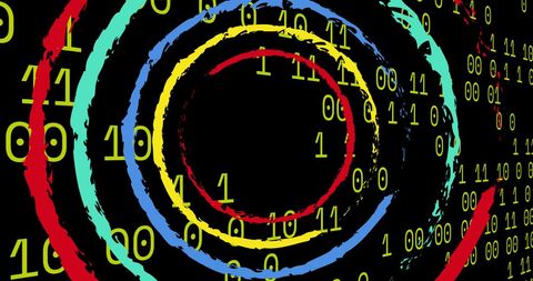 colorful circles and binary code motif over black background - Download Free Stock Images Pikwizard.com