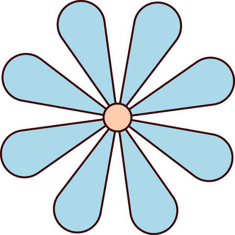 Transparent Flat Flower Graphic with Light Blue Petals and Peach Center