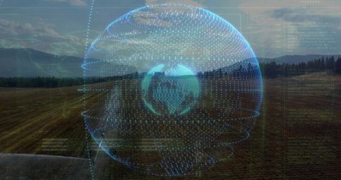 Projecting holographic globe over harvested farmland for precision agriculture analytics