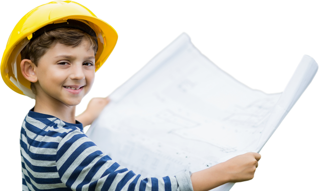 Transparent Portrait of Boy in Hard Hat Holding Blueprint - Download Free Stock Videos Pikwizard.com