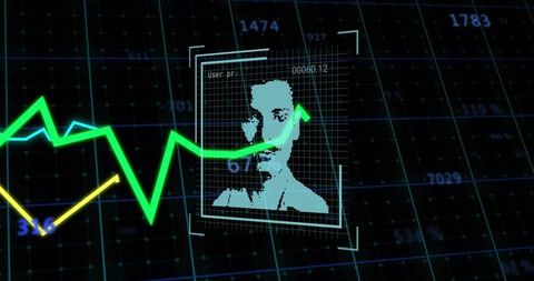 Holographic Biometric Scanning with Neon Data Graph Showing Cybersecurity and AI Analytics