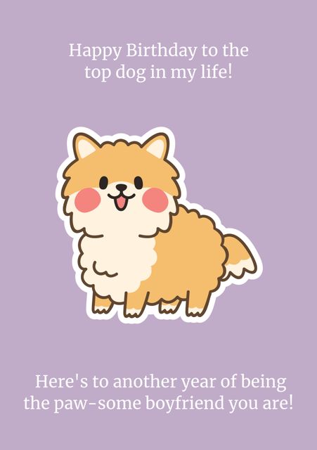 Featuring a charming cartoon dog with a purple background and a sweet message. Perfect for wishing a special someone a happy birthday or celebrating a pet adoption. Ideal for friends, family, and animal lovers. Use it to add a fun and loving touch to your greeting.